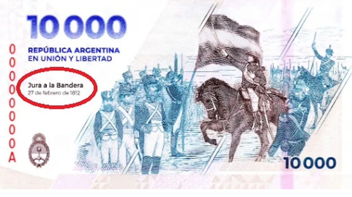 El billete de $10.000 tiene en su reverso una fecha errónea y muy discutida. El billete de $10.000 tiene en su reverso una fecha errónea y muy discutida. 