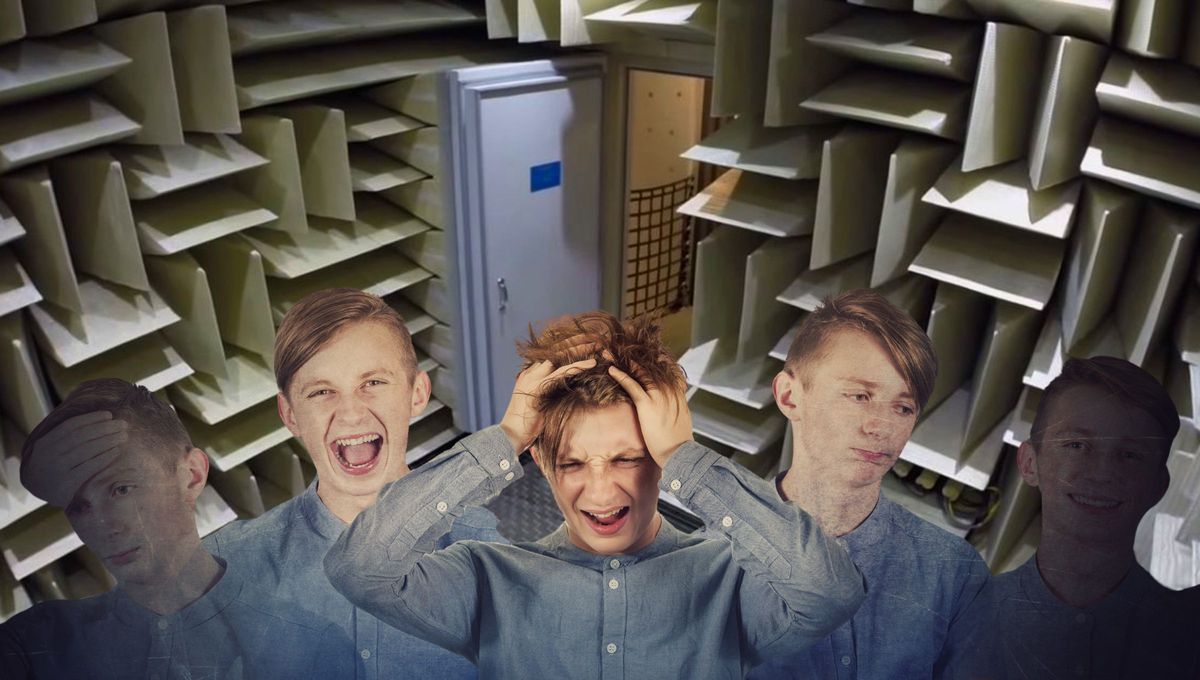 El cerebro filtra ruidos de fondo, por lo que, al eliminar todos los estímulos externos, se vuelve hiperconsciente de los sonidos internos del cuerpo. El cerebro filtra ruidos de fondo, por lo que, al eliminar todos los estímulos externos, se vuelve hiperconsciente de los sonidos internos del cuerpo.