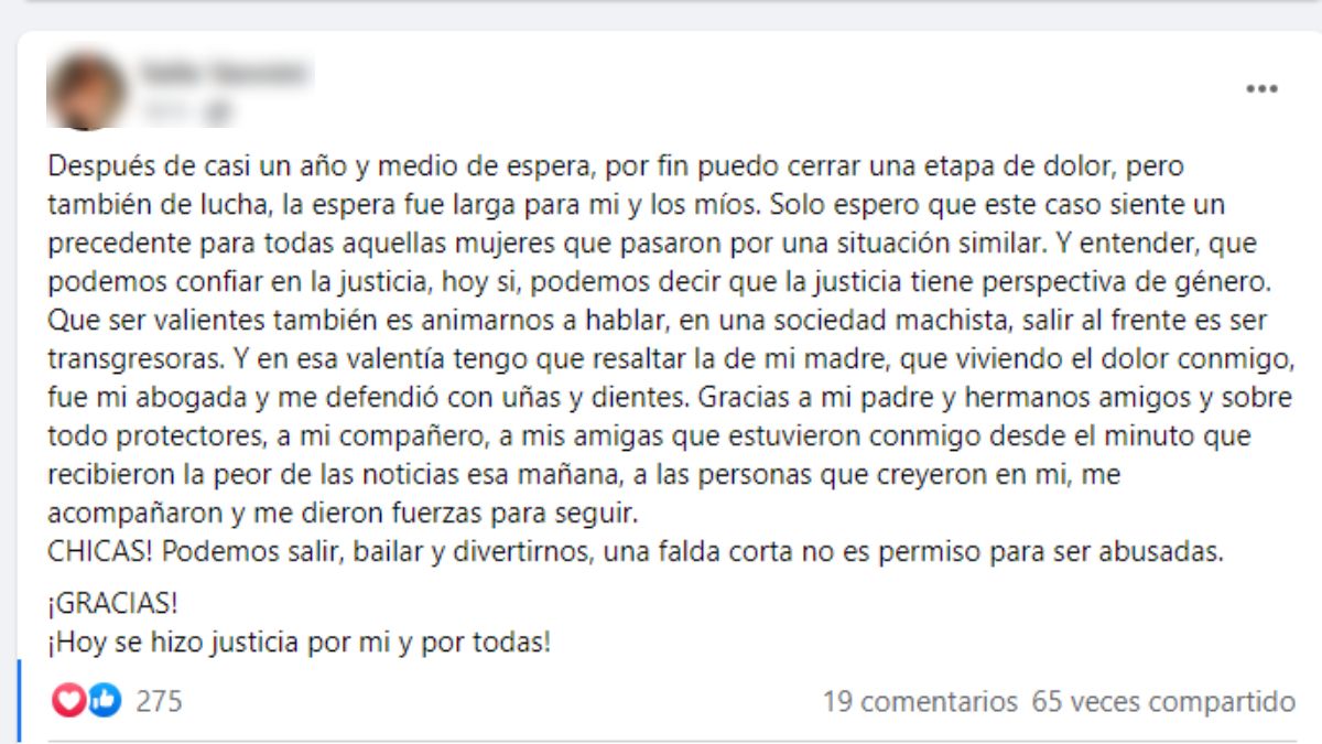 El posteo que hizo la víctima del abuso sexual en Rivadavia en la Madriguera.