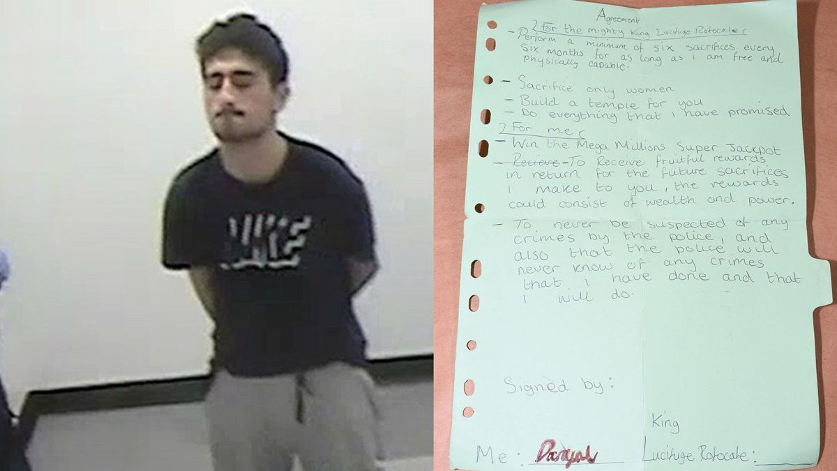 El joven detenido y la carta del pacto con el diablo.