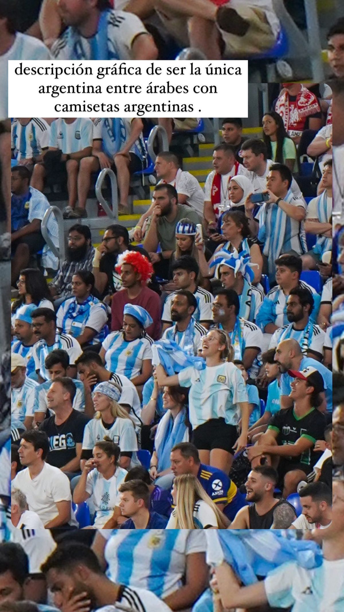 El look de Nati Jota en la tribuna que prendió fuego el estadio de Qatar.