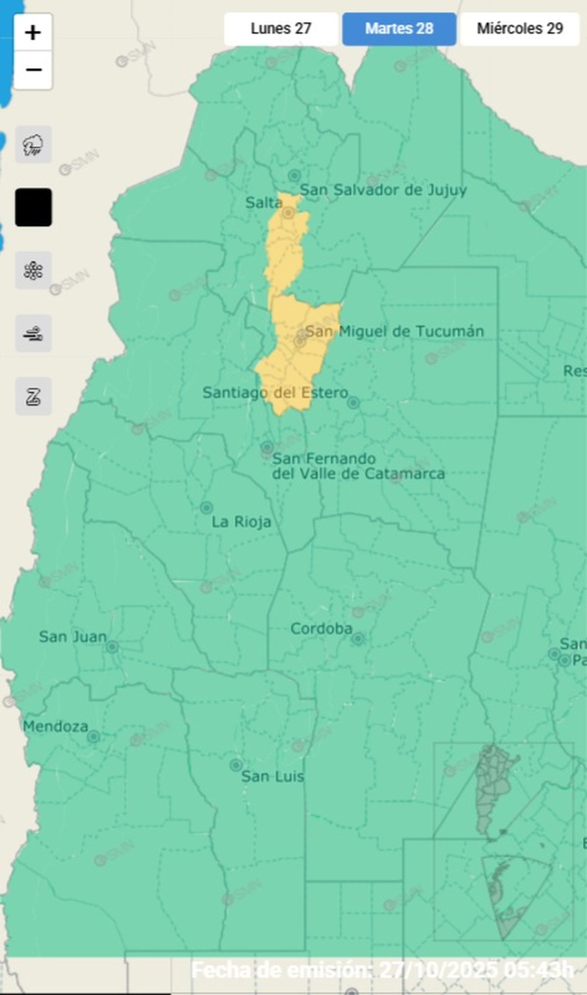 Estas son las provincias afectadas este martes. Estas son las provincias afectadas este martes.