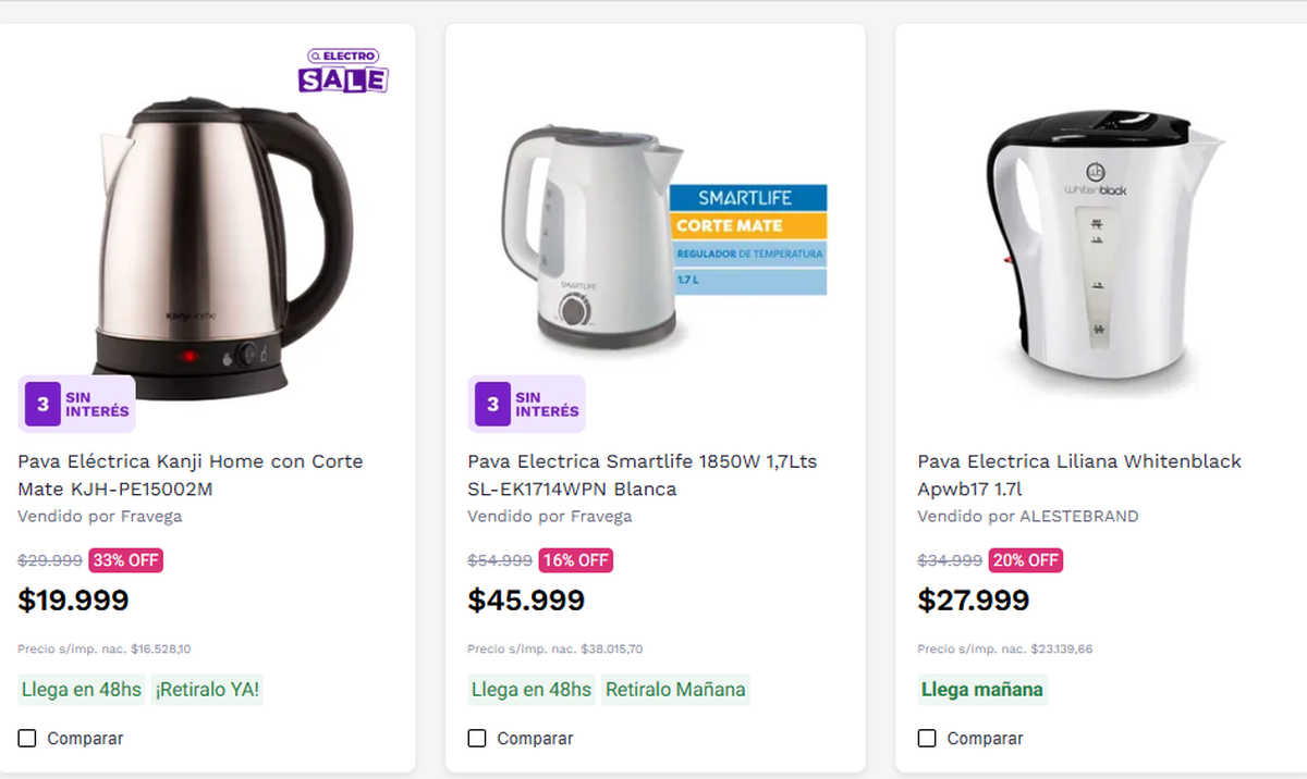 Los precios de las pavas eléctricas en Argentina. Los precios de las pavas eléctricas en Argentina.