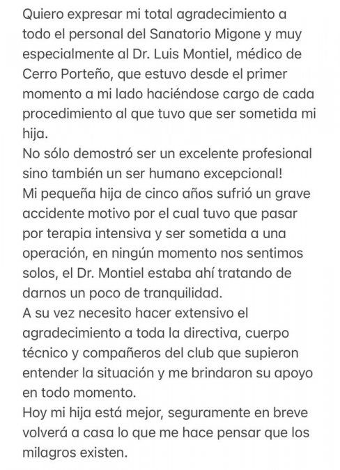 La carta de Mauro Boselli en las redes sociales.