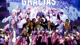 El presidente Javier Milei, en los festejos del domingo por la noche. El presidente Javier Milei, en los festejos del domingo por la noche.