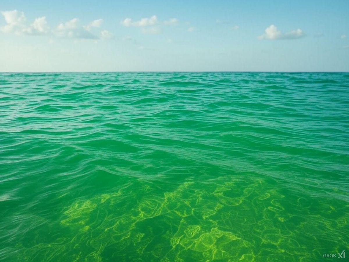 Un océano de color verde es ahora inimaginable. Imagen creada por inteligencia artificial. Un océano de color verde es ahora inimaginable. Imagen creada por inteligencia artificial.