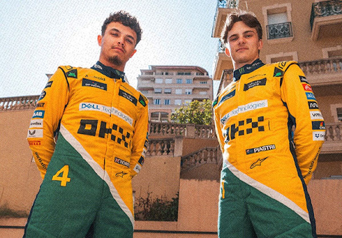 Oscar Piastri y Lando Norris con los colores del homenaje a Ayrton Senna. Oscar Piastri y Lando Norris con los colores del homenaje a Ayrton Senna.