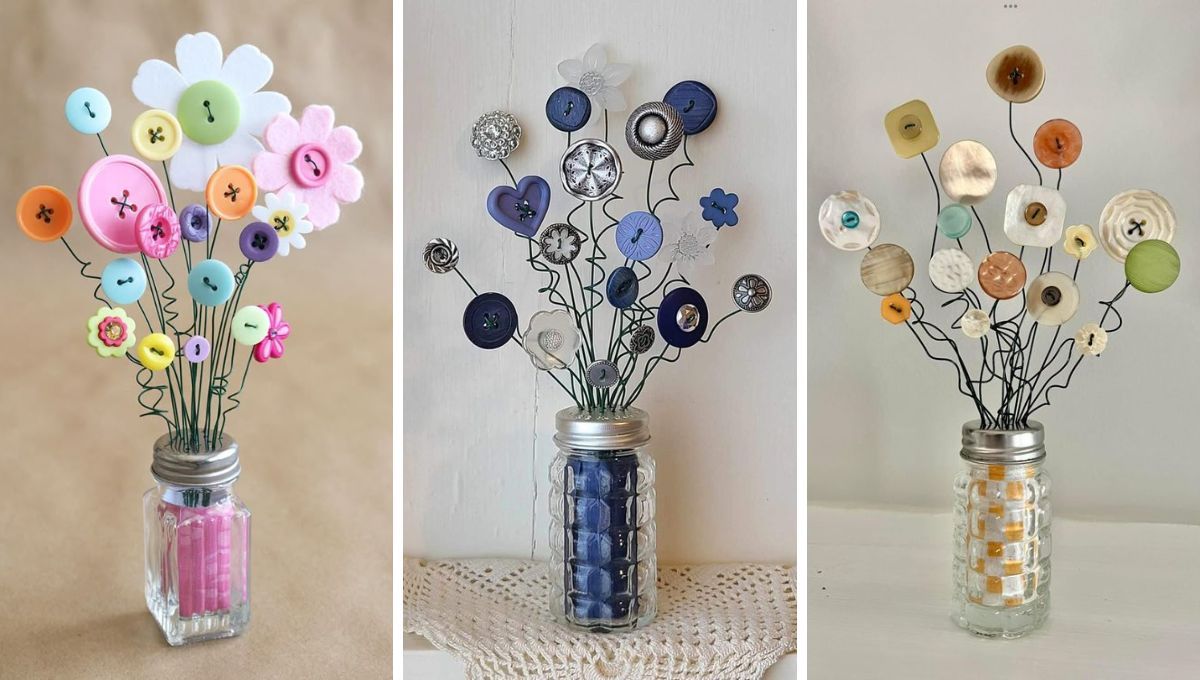 Florero con botones. Florero con botones.