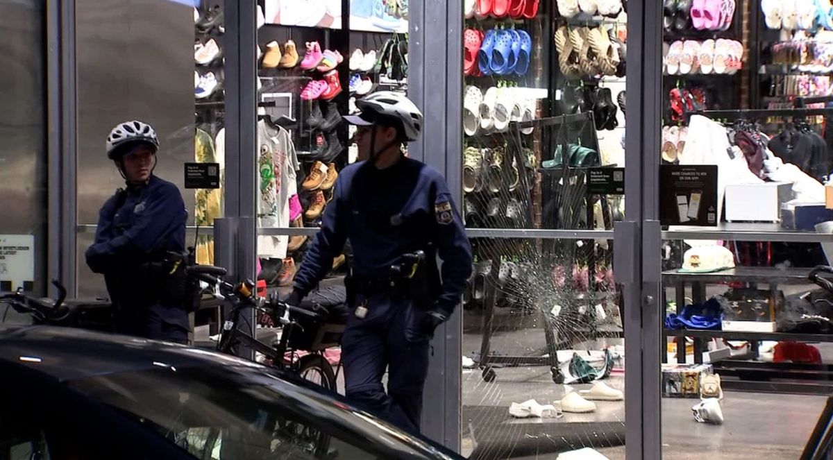 La Policía de Fidadelfia logró desalojar y controlar una tienda de indumentaria deportiva que fue saquedada La Policía de Fidadelfia logró desalojar y controlar una tienda de indumentaria deportiva que fue saquedada