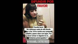 Paraná: Buscan a Fiorella Lenzi