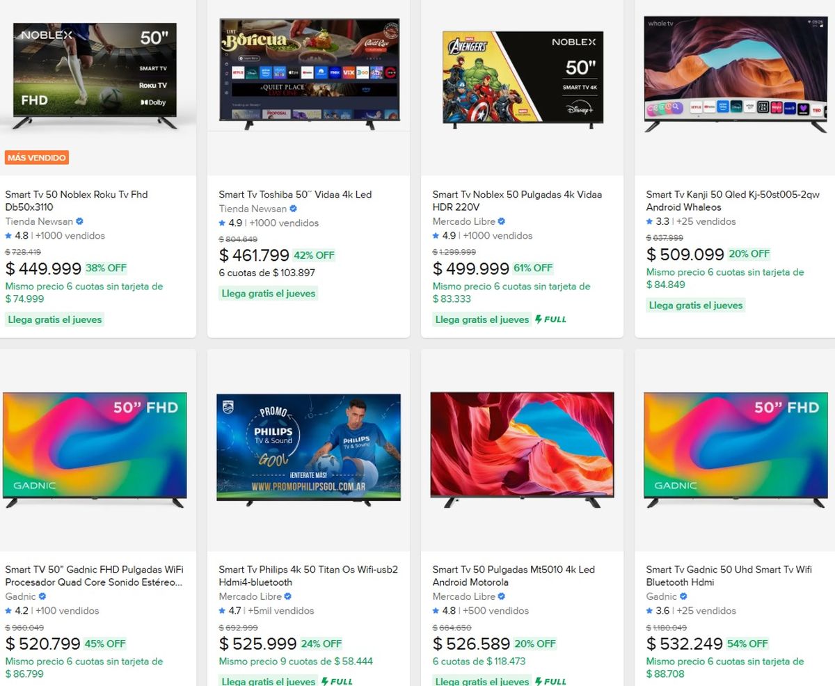 Mercado Libre tiene decenas de televisores a un precio insuperable por el Hot Sale. Imagen: captura de pantalla Mercado Libre tiene decenas de televisores a un precio insuperable por el Hot Sale. Imagen: captura de pantalla