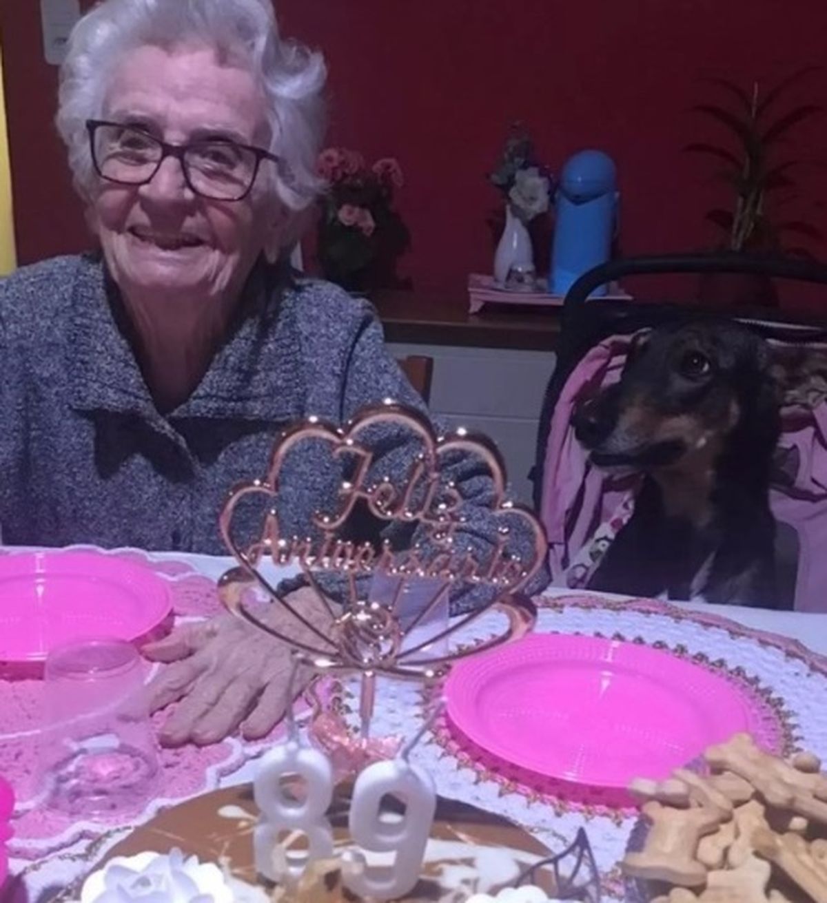 Morochita mira con atención a María, en su cumpleaños número 89. Morochita mira con atención a María, en su cumpleaños número 89.