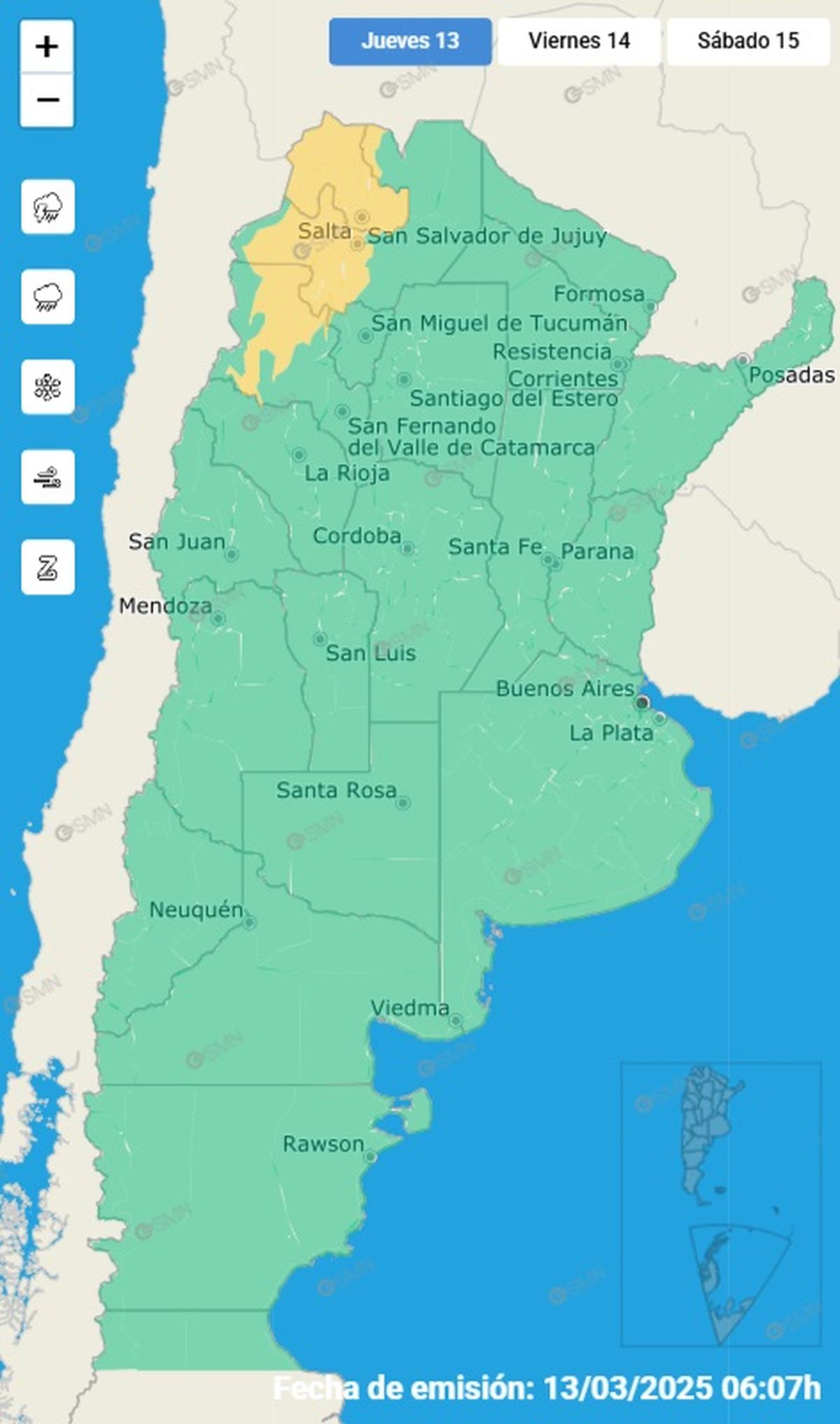 Estas provincias se encuentran en alerta Estas provincias se encuentran en alerta