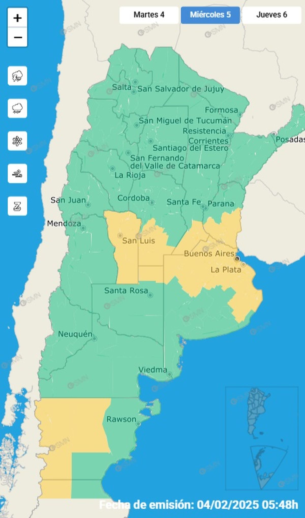 La alerta amarilla se encuentra vigente en varis provincias. La alerta amarilla se encuentra vigente en varis provincias.