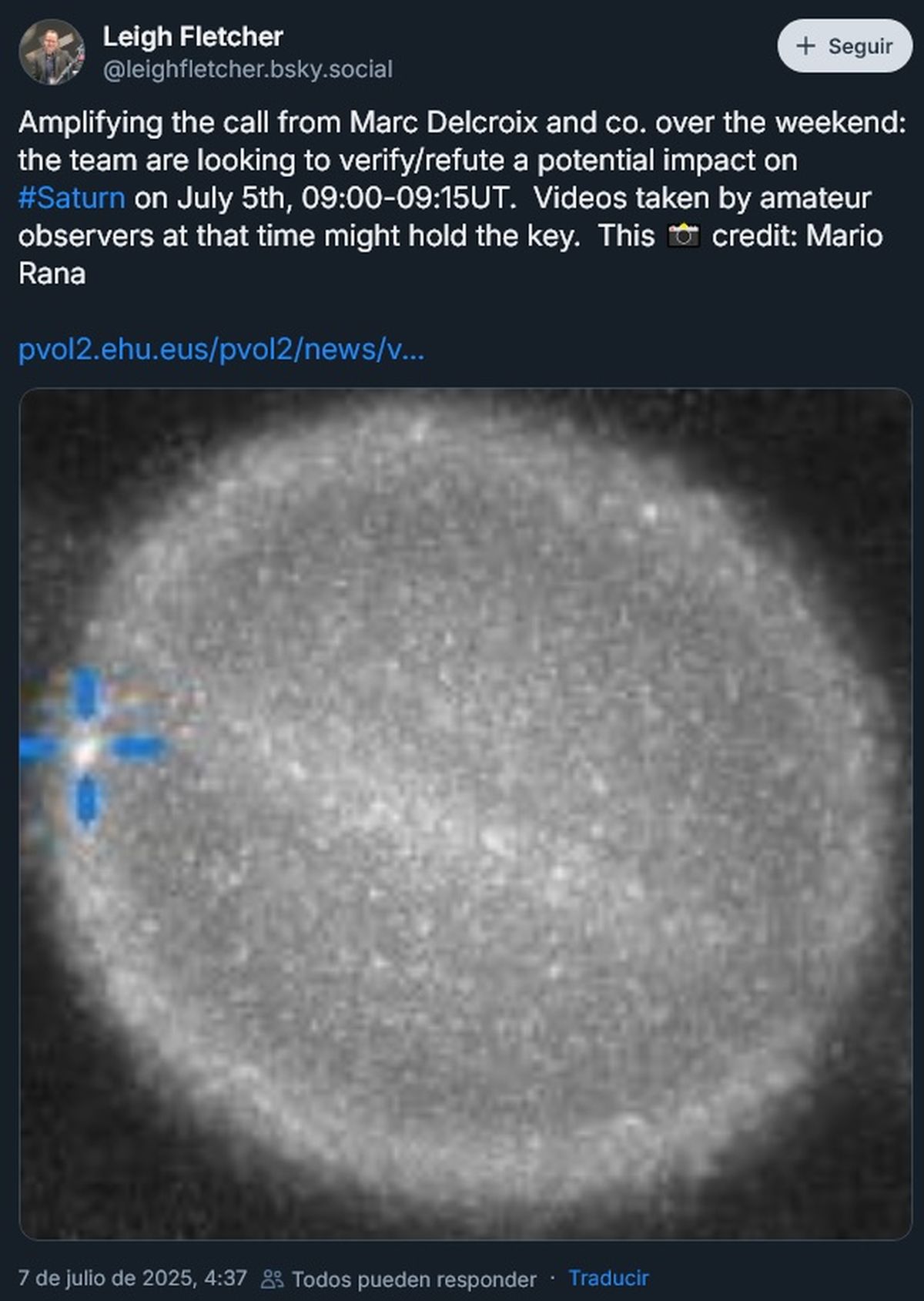 Uno de los mensajes en el que los científicos piden ayuda para revisar qué causó el impacto. Uno de los mensajes en el que los científicos piden ayuda para revisar qué causó el impacto.