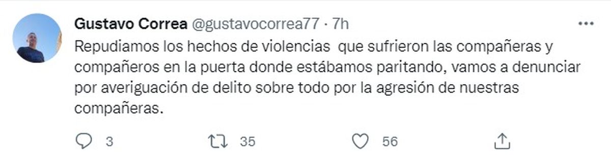 El secretario general de la CTA Mendoza, Gustavo Correa, repudió los incidentes.