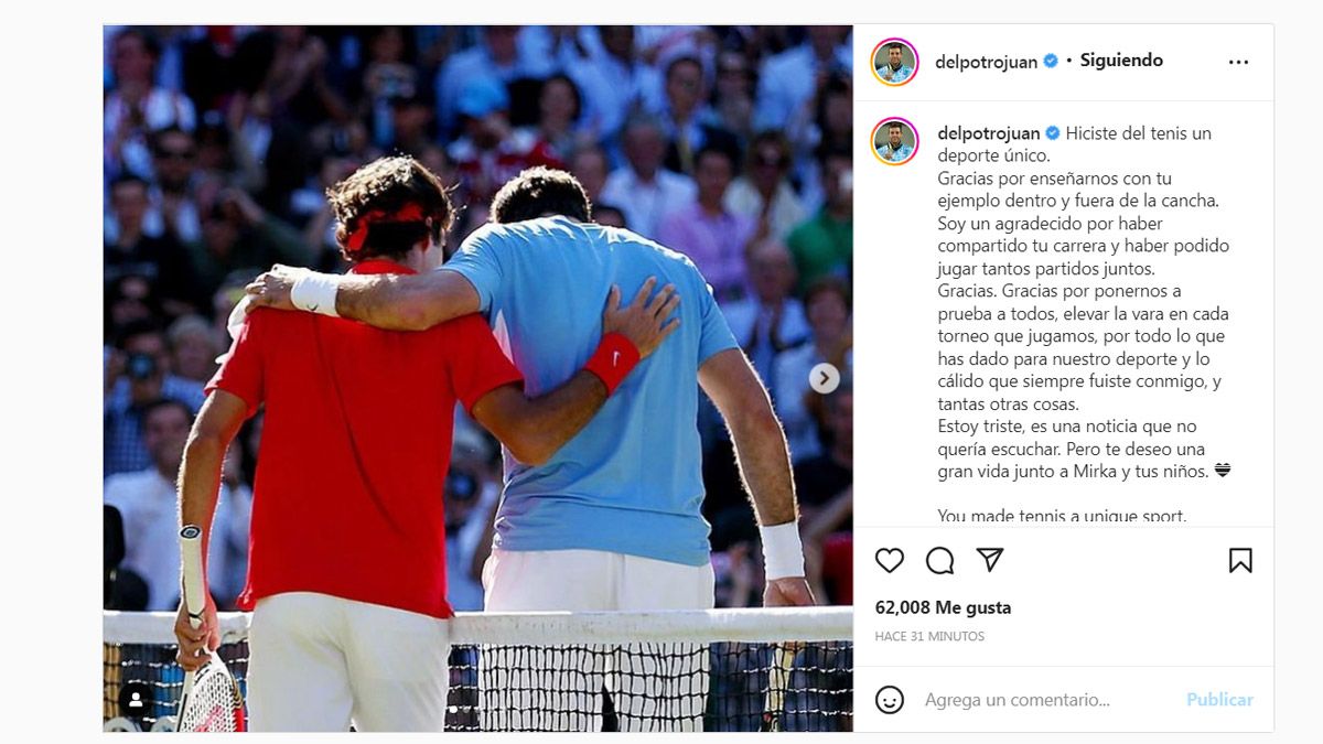 Juan Martín Del Potro le dedicó unas lindas palabras a Roger Federer.
