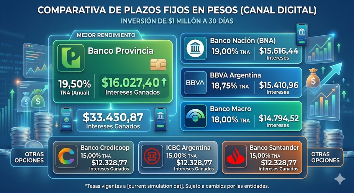Las tasas de interés que ofrecen los diferentes bancos. Fuente: Imagen generada por IA/Diario UNO Las tasas de interés que ofrecen los diferentes bancos. Fuente: Imagen generada por IA/Diario UNO