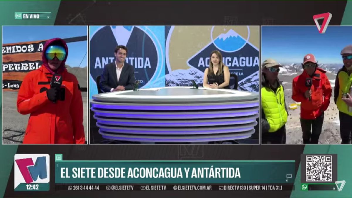 Este domingo, los equipos de El Siete volvieron a cruzarse en vivo: uno desde el Aconcagua y el otro desde la Antártida. Este domingo, los equipos de El Siete volvieron a cruzarse en vivo: uno desde el Aconcagua y el otro desde la Antártida.