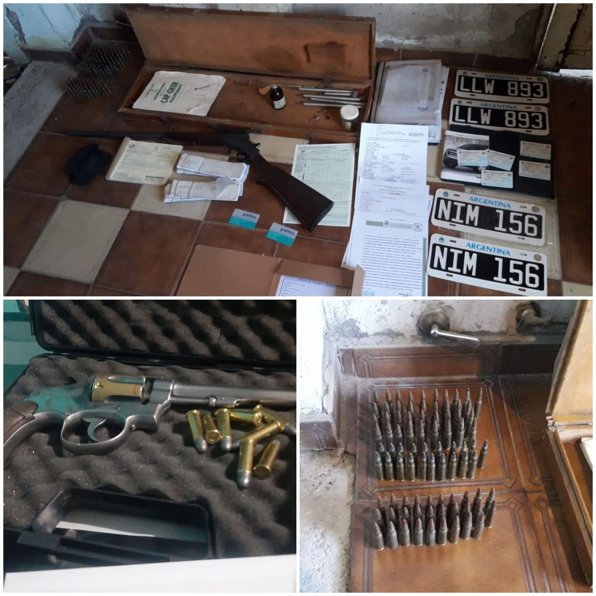 La banda delictiva también tenía patentes, armas, papeles de los autos y municiones.