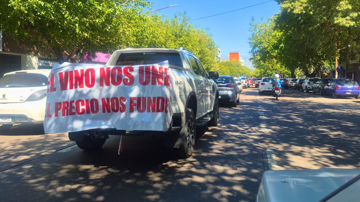 Parte del caravanazo de productores vitícolas que visibilizó la crisis de precios de la uva en plena cosecha 2026.