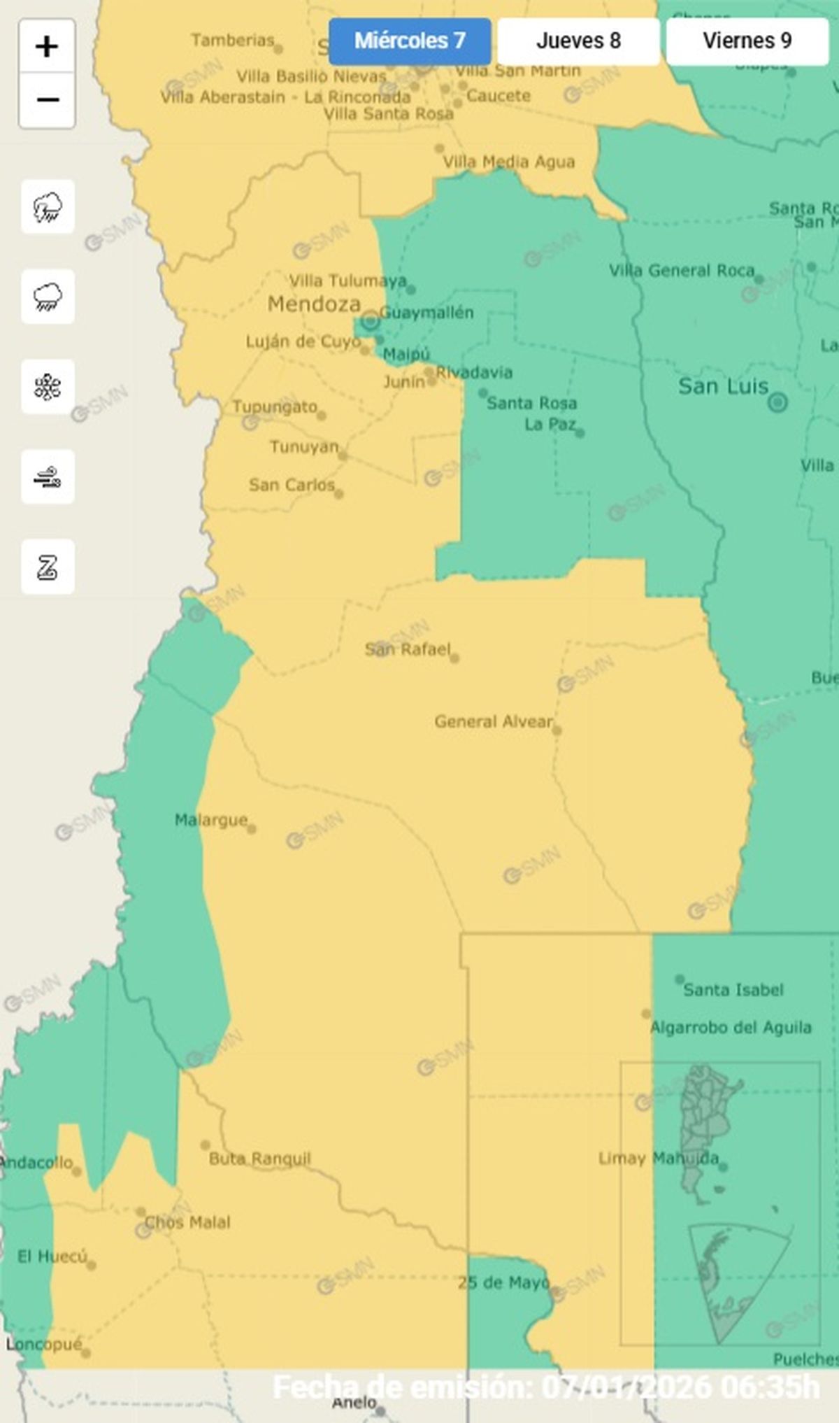 Estos son los departamentos afectados este mi&eacute;rcoles.