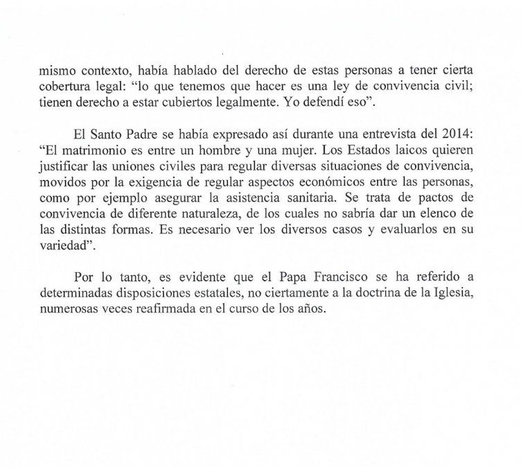 El Vaticano aclaró la posición del papa Francisco sobre la unión homosexual