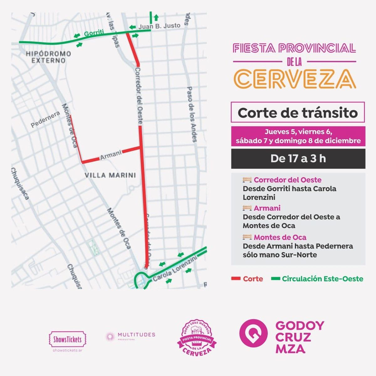 Mapa con los cortes de tránsito que se harán durante la Fiesta de la Cerveza, desde este jueves hasta el domingo, de 17 a 3 de la madrugada. Mapa con los cortes de tránsito que se harán durante la Fiesta de la Cerveza, desde este jueves hasta el domingo, de 17 a 3 de la madrugada.