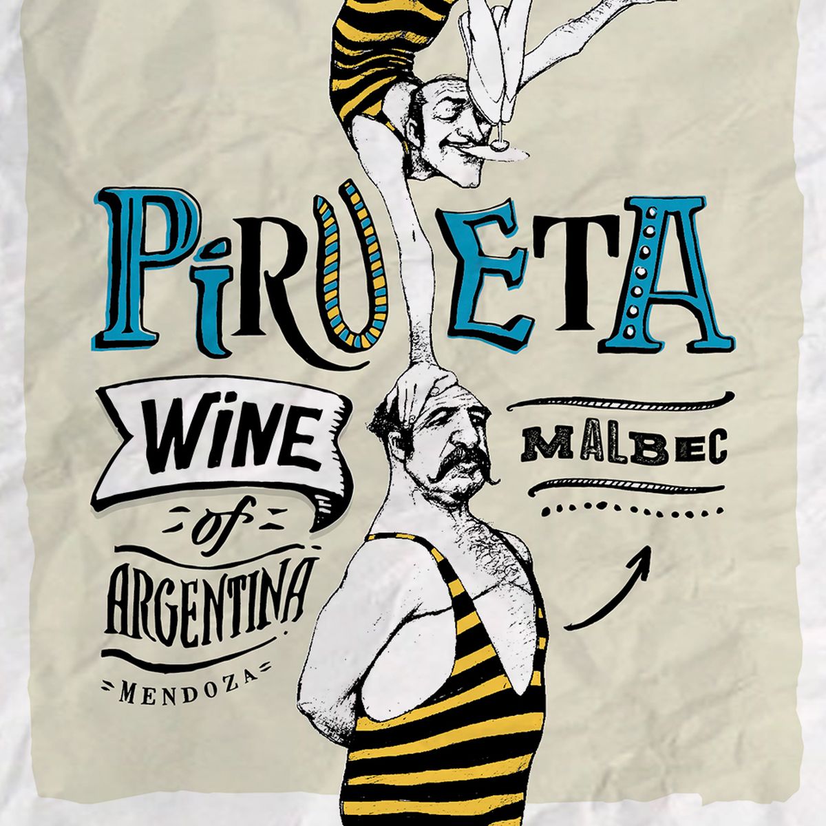 La divertida etiqueta del vino que se comercializa en botellas de plástico fue ilustrada por el mendocino Marcelo Marchese y apunta a un público joven, que se anima a probar cosas nuevas.