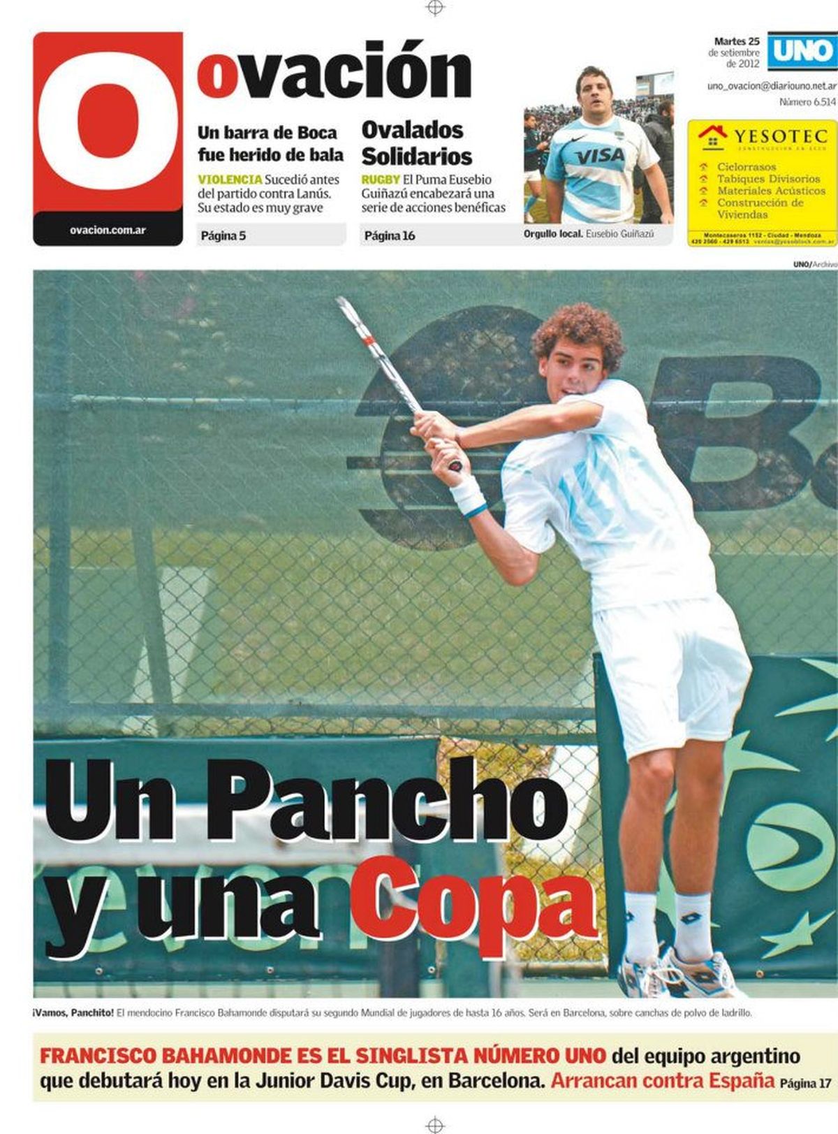 Panchito en la tapa de Ovación representando a Argentina 