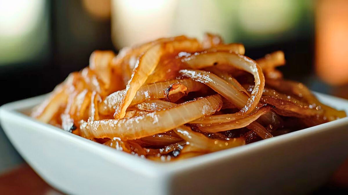 La receta de cebollas caramelizadas es muy utilizada para agregarle a hamburguesas y tacos.