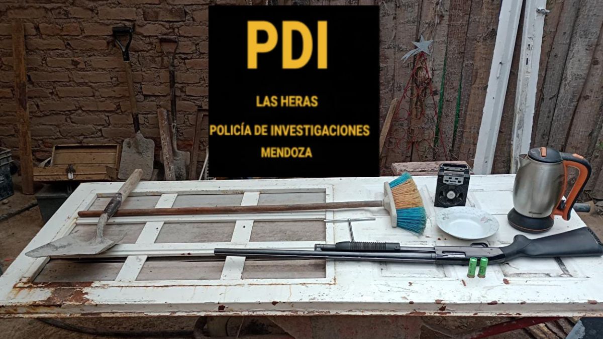 Parte de los elementos robados, entre ellos un portón, electrodomésticos y una escopeta calibre 12-70 de repetición manual.