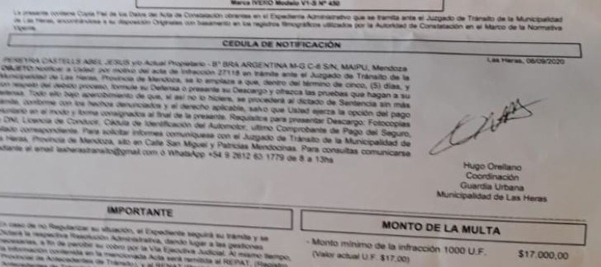 Uno de los usuarios multados dio a conocer las imágenes de la fotomulta y el monto: $17.000.
