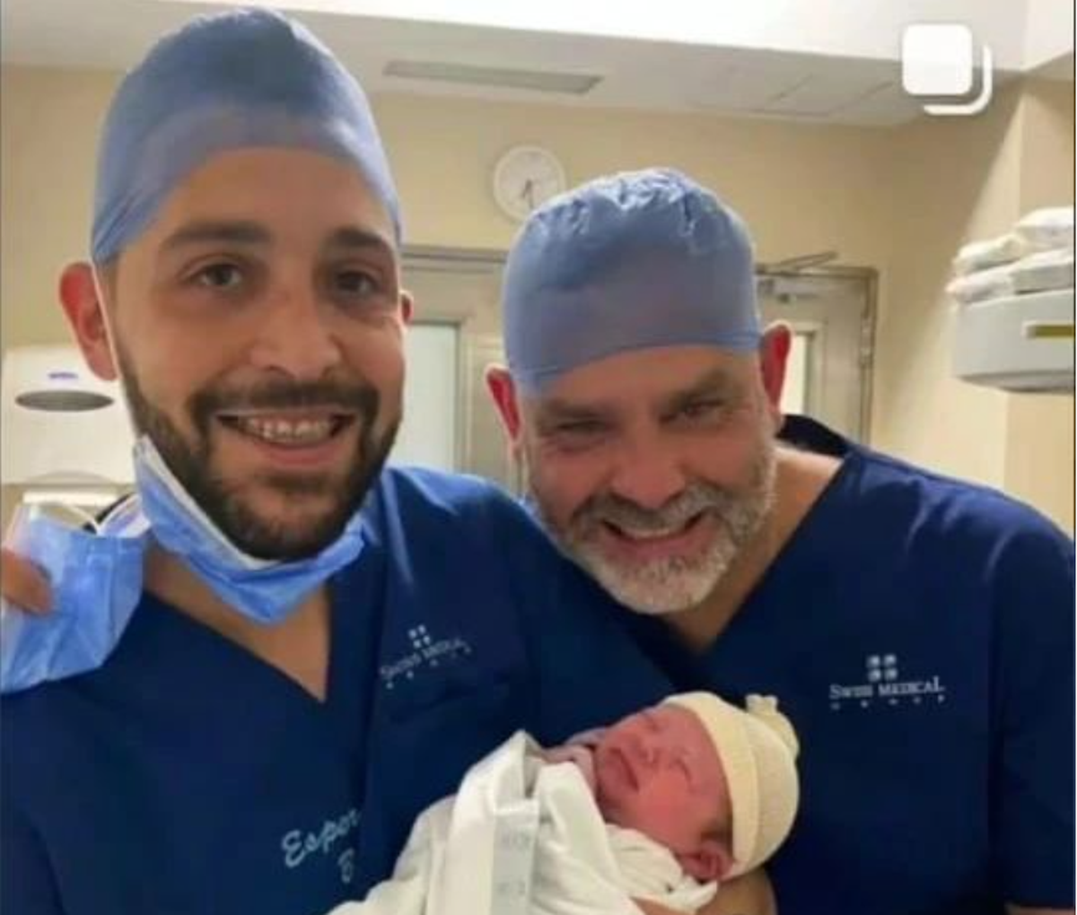 Facundo, Damián y Gaspar, cuando recién llevaba minutos de nacido