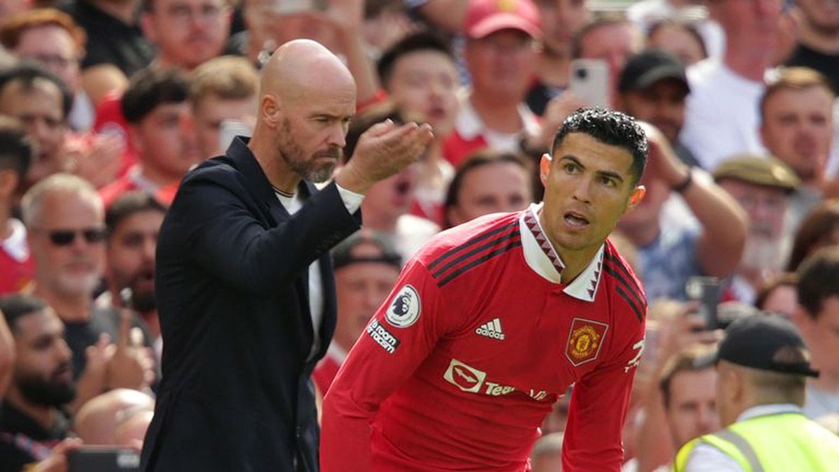 El entrenador neerlandés Erik ten Hag y Cristiano Ronaldo, durante un partido del Manchester United.