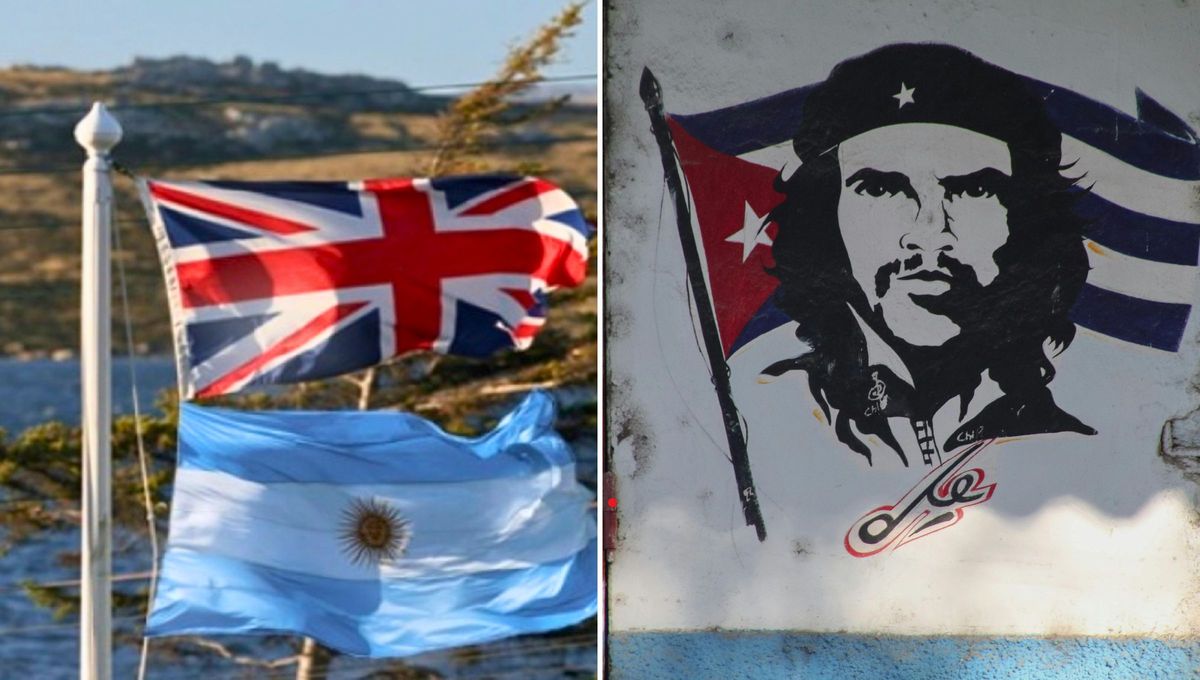 La primera imagen hace alusión a la Segunda Guerra Mundial cuando Argentina se rinde ante Inglaterra. En la segunda foto se conmemora el nacimiento del Che Guevara La primera imagen hace alusión a la Segunda Guerra Mundial cuando Argentina se rinde ante Inglaterra. En la segunda foto se conmemora el nacimiento del Che Guevara