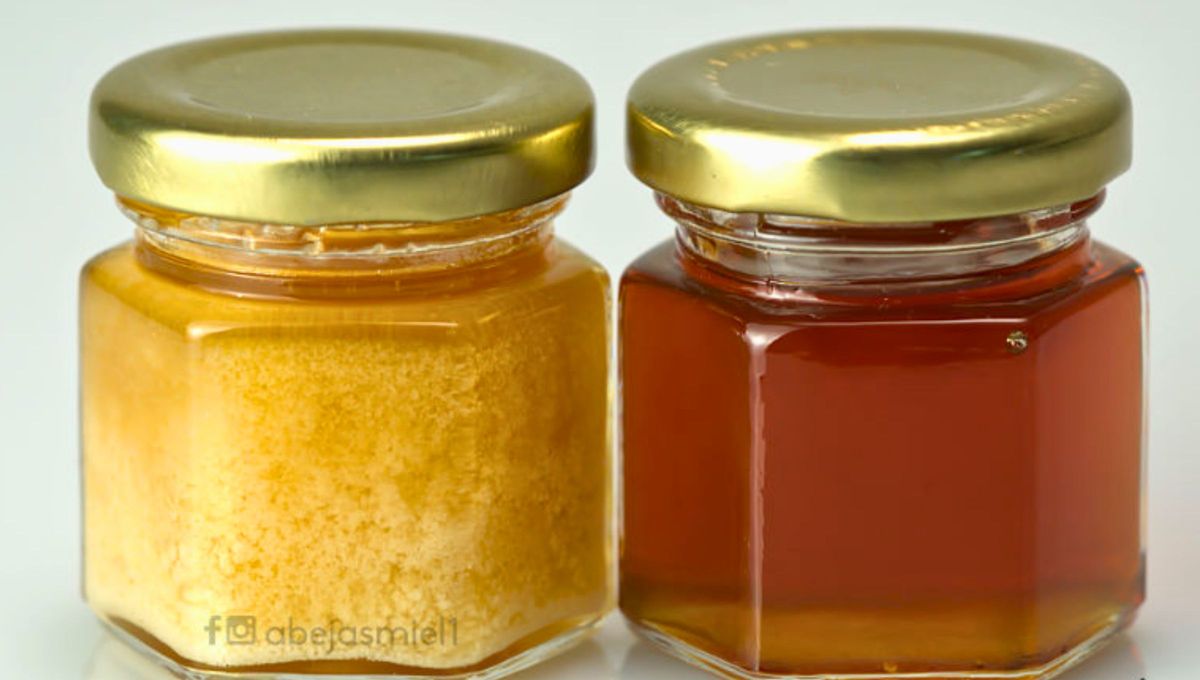Miel pura/cristalizada y miel tipo jalea/de mala calidad. Foto AbejasMiel Miel pura/cristalizada y miel tipo jalea/de mala calidad. Foto AbejasMiel