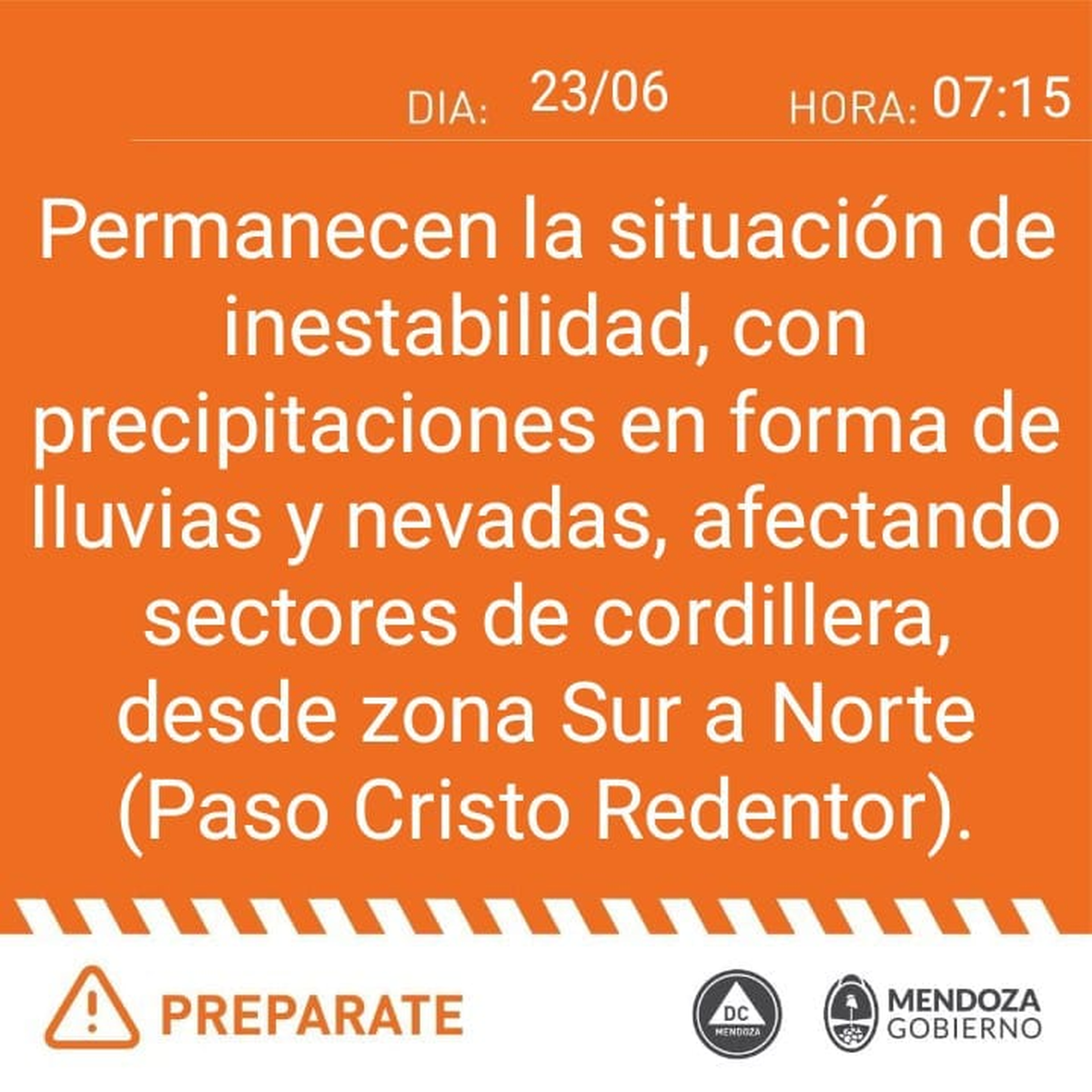 Pronóstico del tiempo en Mendoza según Defensa Civil. Pronóstico del tiempo en Mendoza según Defensa Civil.