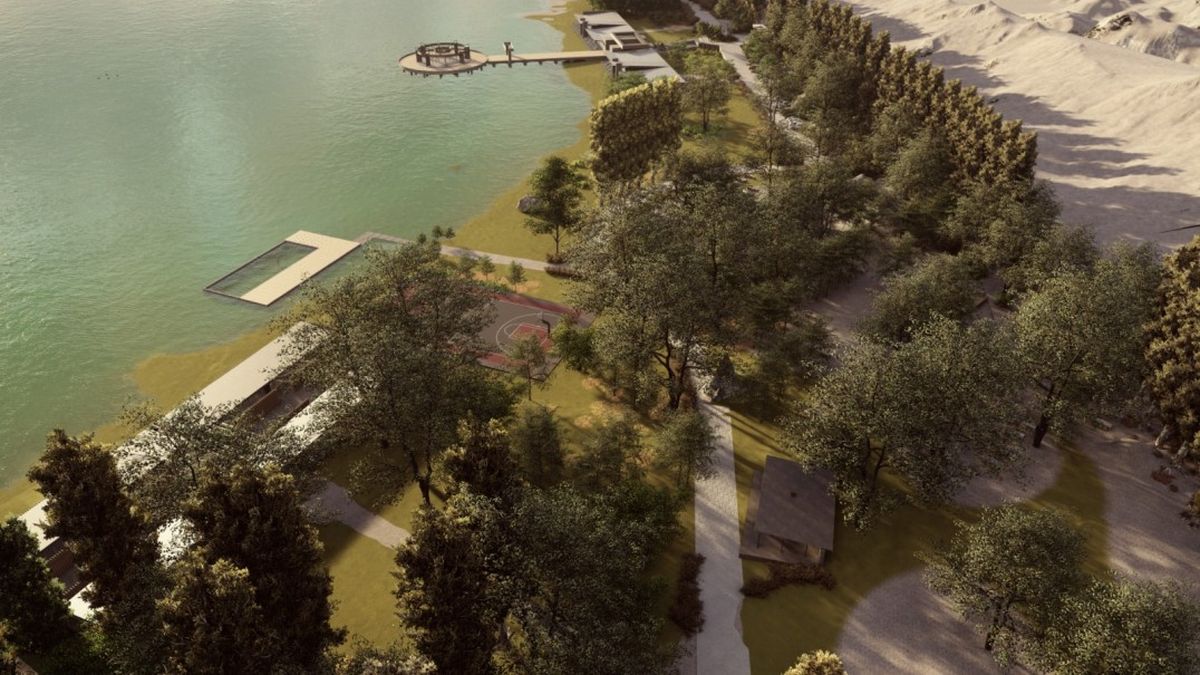 Así se ve parte del esquema del proyecto turístico de la UNCuyo en la costa norte del dique Potrerillos. Así se ve parte del esquema del proyecto turístico de la UNCuyo en la costa norte del dique Potrerillos.