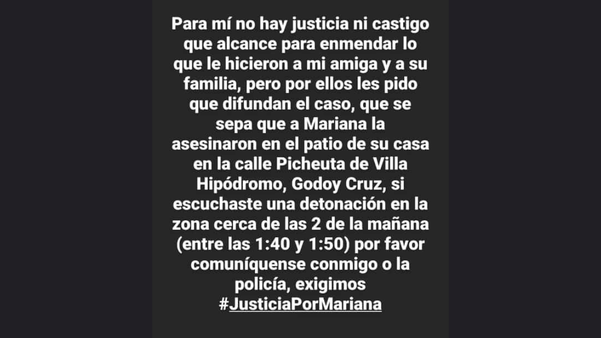 El pedido compartido en las redes sociales pidiendo justicia por Mariana. El pedido compartido en las redes sociales pidiendo justicia por Mariana.