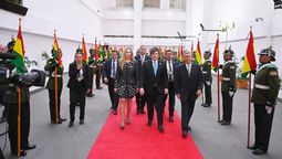 El presidente Javier Milei en compañía de su hermana Karina Milei y del canciller Pablo Quirno.