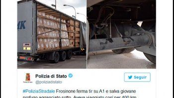 Un inmigrante viajó 400 kilómetros escondido bajo un camión en Italia