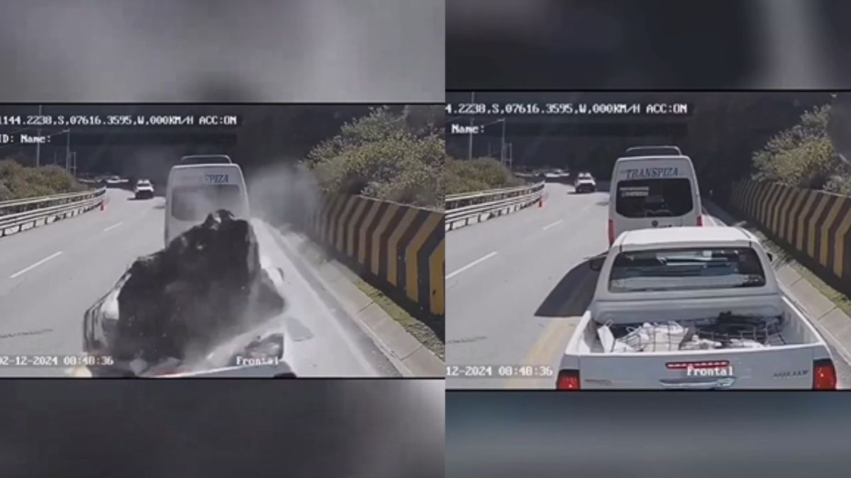El video de un impactante video mostró el momento en que una roca aplastó una camioneta con turistas en Perú