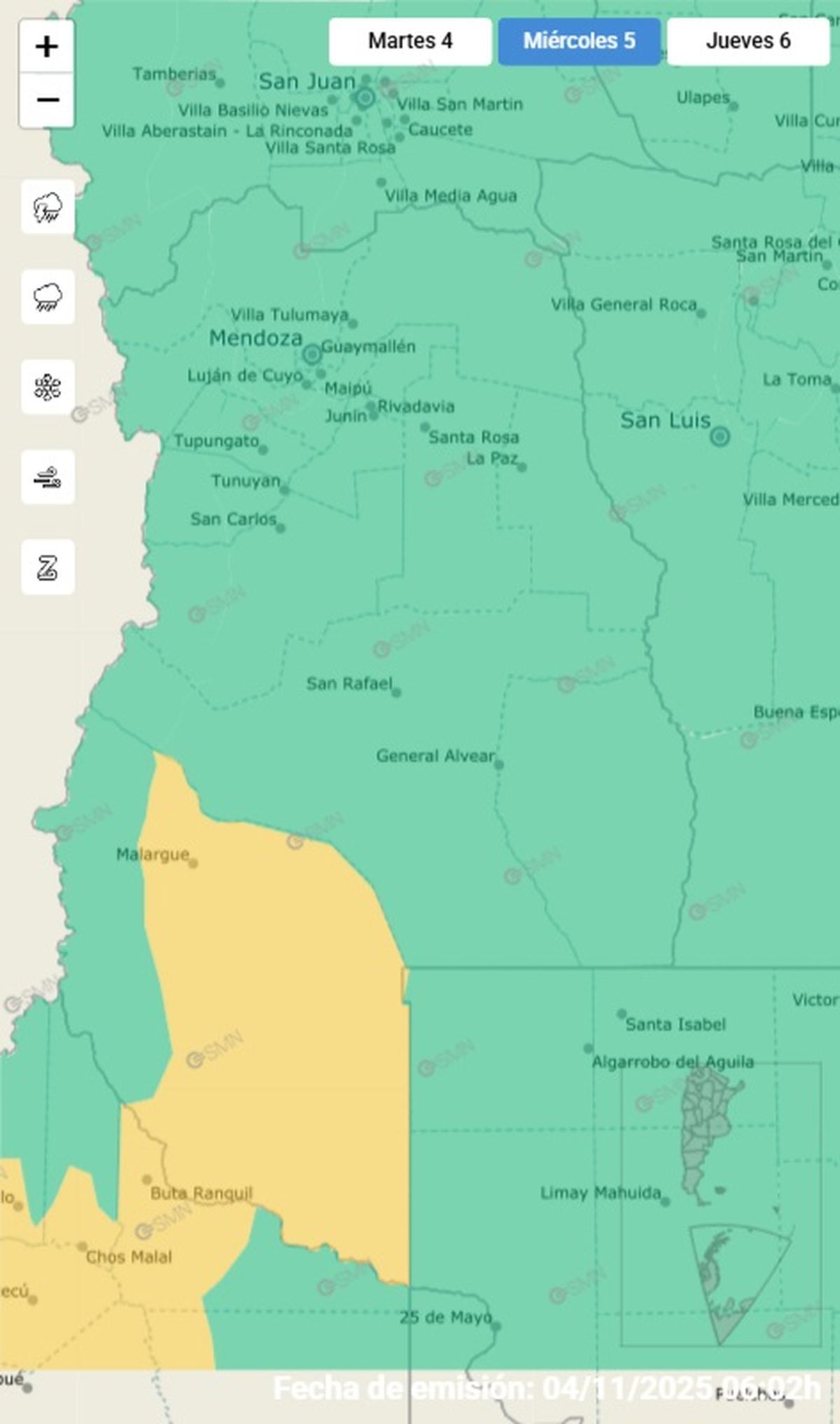 Este es el único departamento en alerta este miércoles. Este es el único departamento en alerta este miércoles.