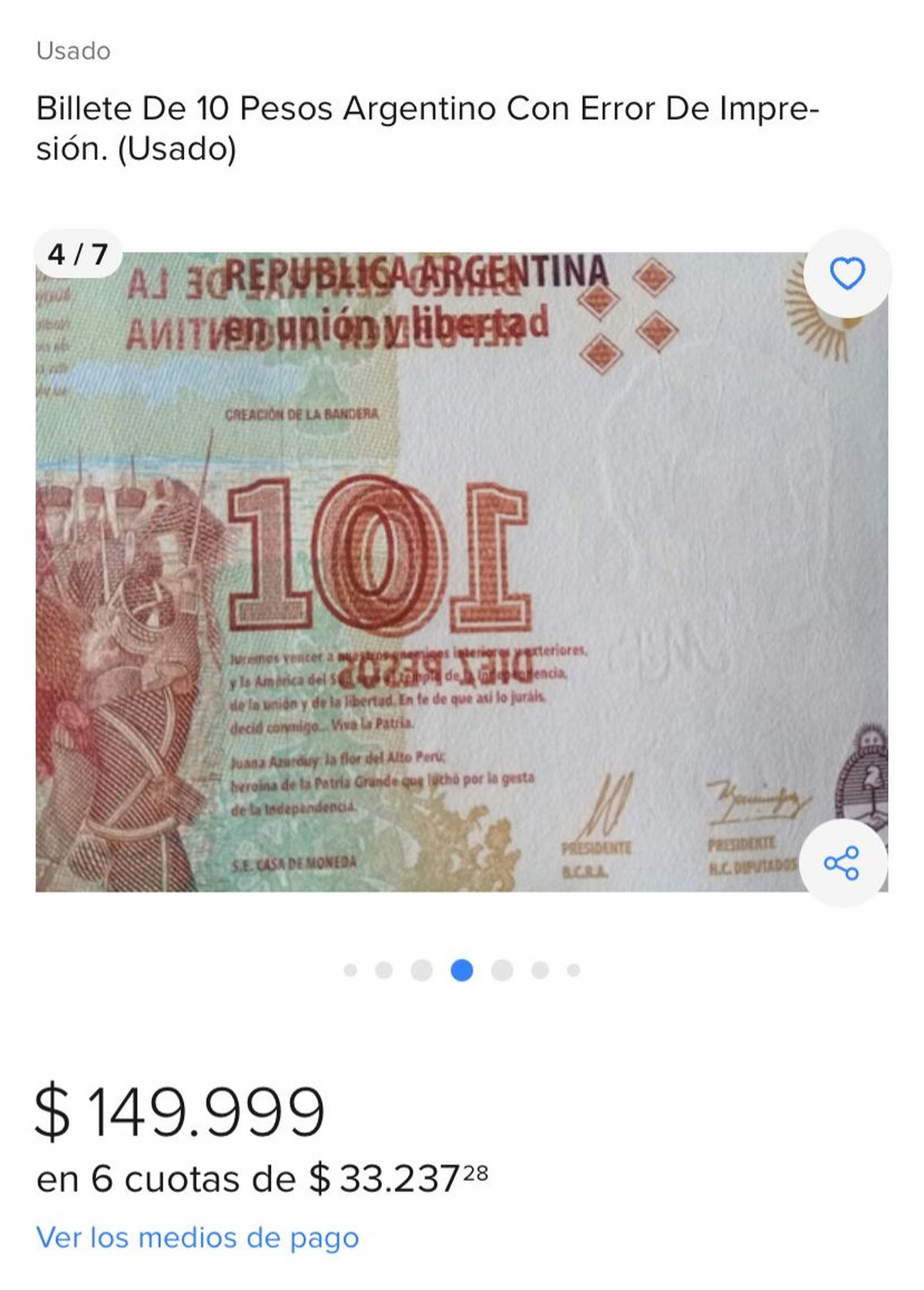 El billete de peso argentino que ya no se usa y se vende a $150.000: cómo identificarlo El billete de peso argentino que ya no se usa y se vende a $150.000: cómo identificarlo