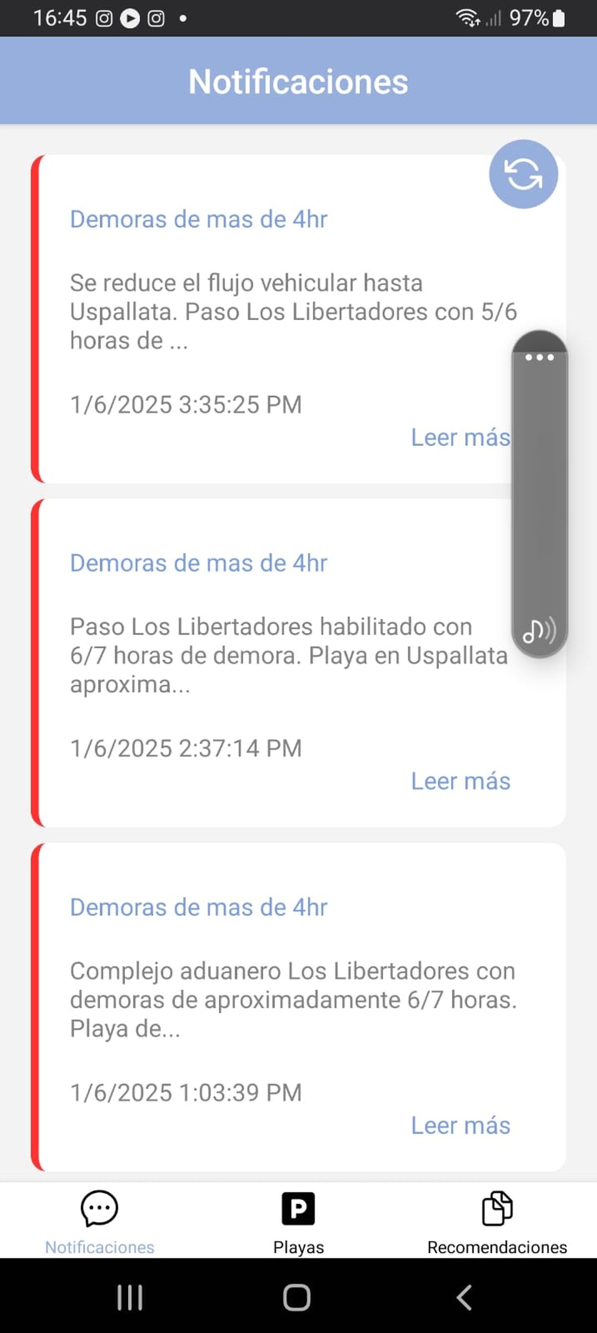 Notificaciones de la app PasAr. Notificaciones de la app PasAr.