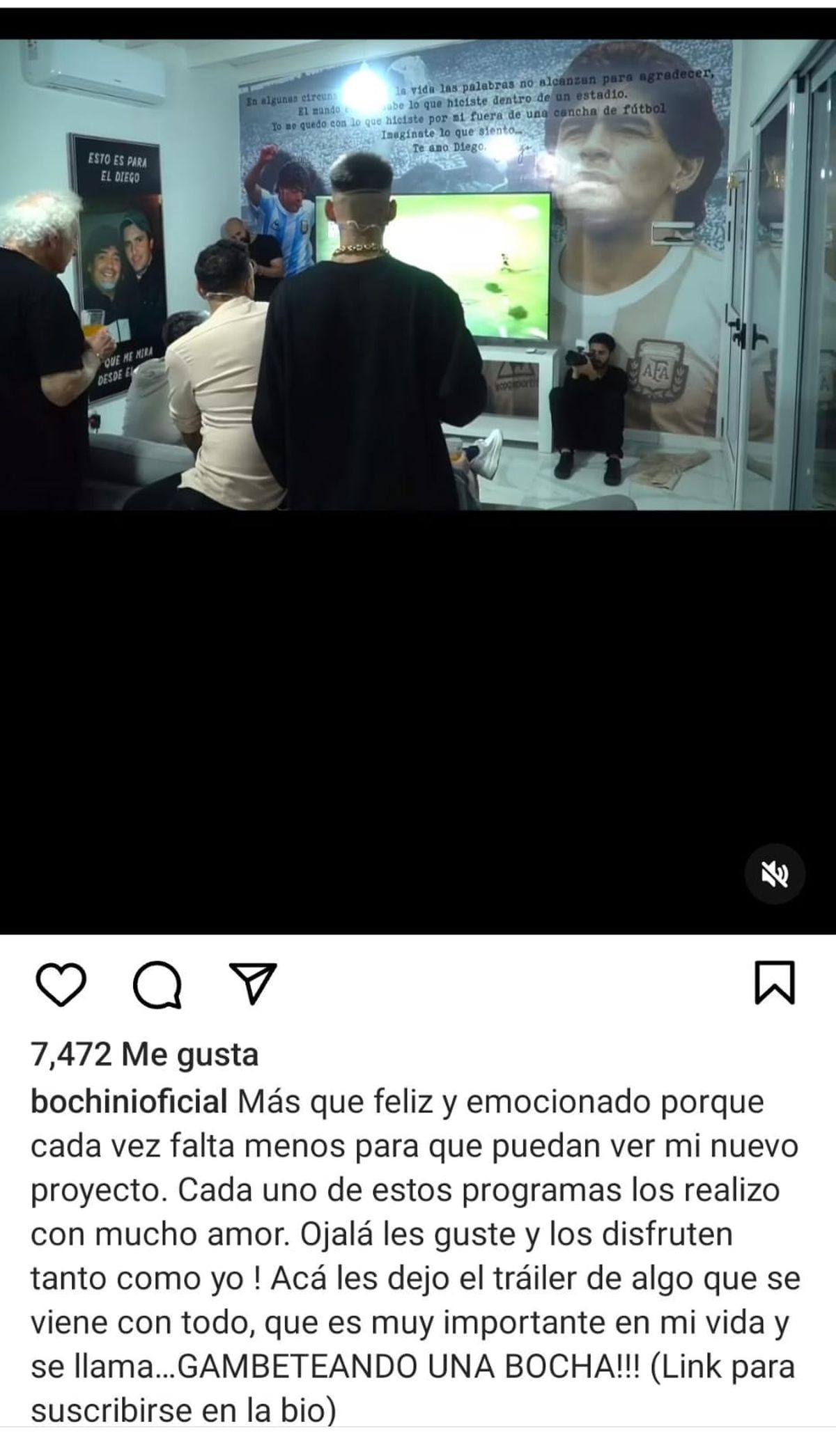 La publicación de Bochini en sus redes sociales. La publicación de Bochini en sus redes sociales.