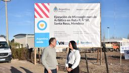 Gabriel Katopodis y Flor Destéfanis. Ya se inició la repavimentación del Ruta 50.