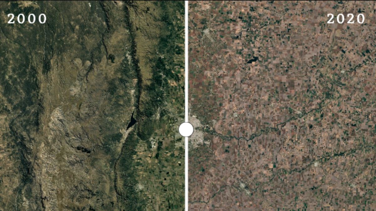 Imágenes satelitales muestran la deforestación en los alrededores de la ciudad de Córdoba en 20 años. Imagen: Landsat / Copernicus vía Google Earth Imágenes satelitales muestran la deforestación en los alrededores de la ciudad de Córdoba en 20 años. Imagen: Landsat / Copernicus vía Google Earth