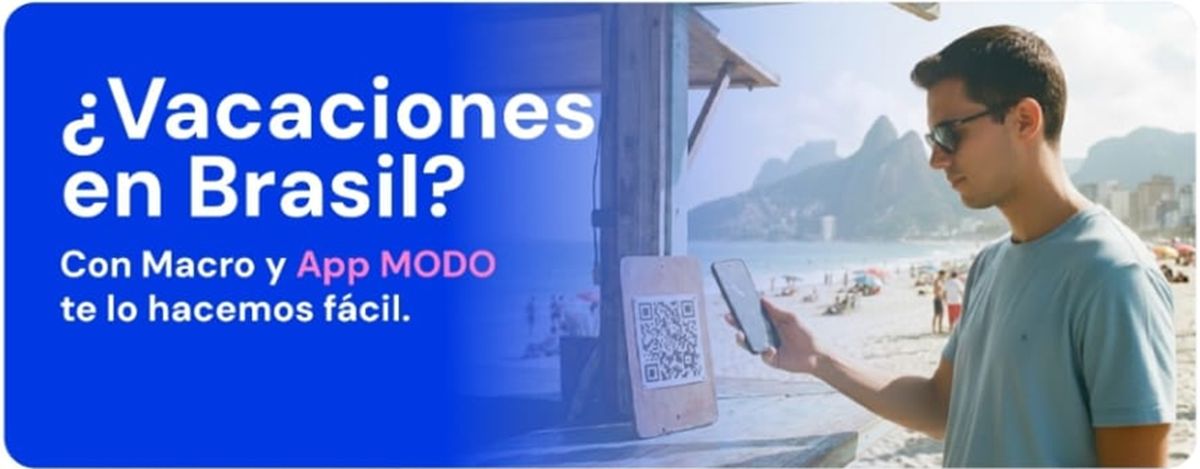 Ahora es posible pagar consumos con PIX -el sistema de códigos QR instantáneos de Brasil- en forma directa desde la APP MODO, utilizando los dólares de la cuenta de Banco Macro. Ahora es posible pagar consumos con PIX -el sistema de códigos QR instantáneos de Brasil- en forma directa desde la APP MODO, utilizando los dólares de la cuenta de Banco Macro.